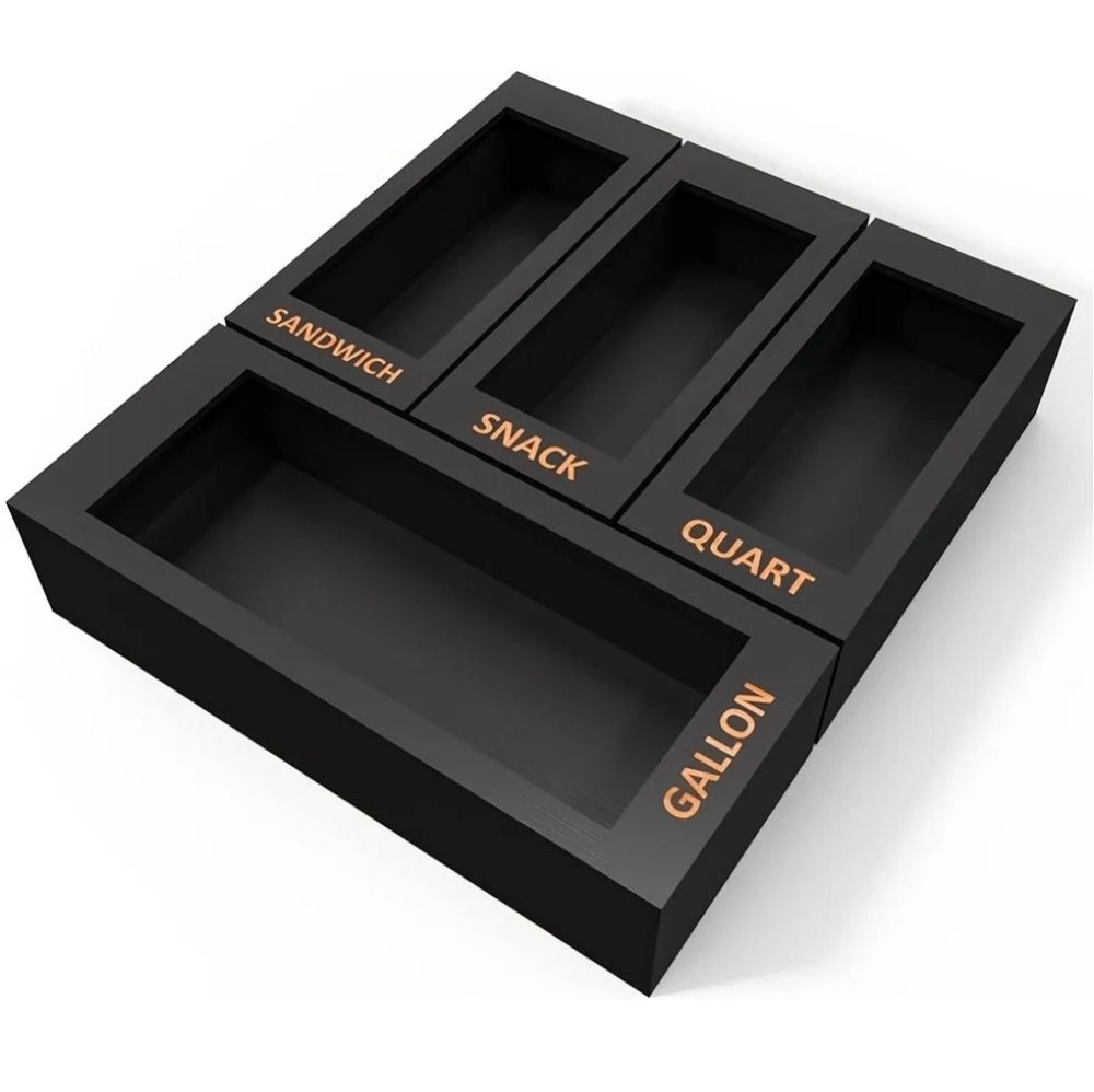 🩵NIB Black Bamboo Plastic Baggie Kitchen Drawer Organizer